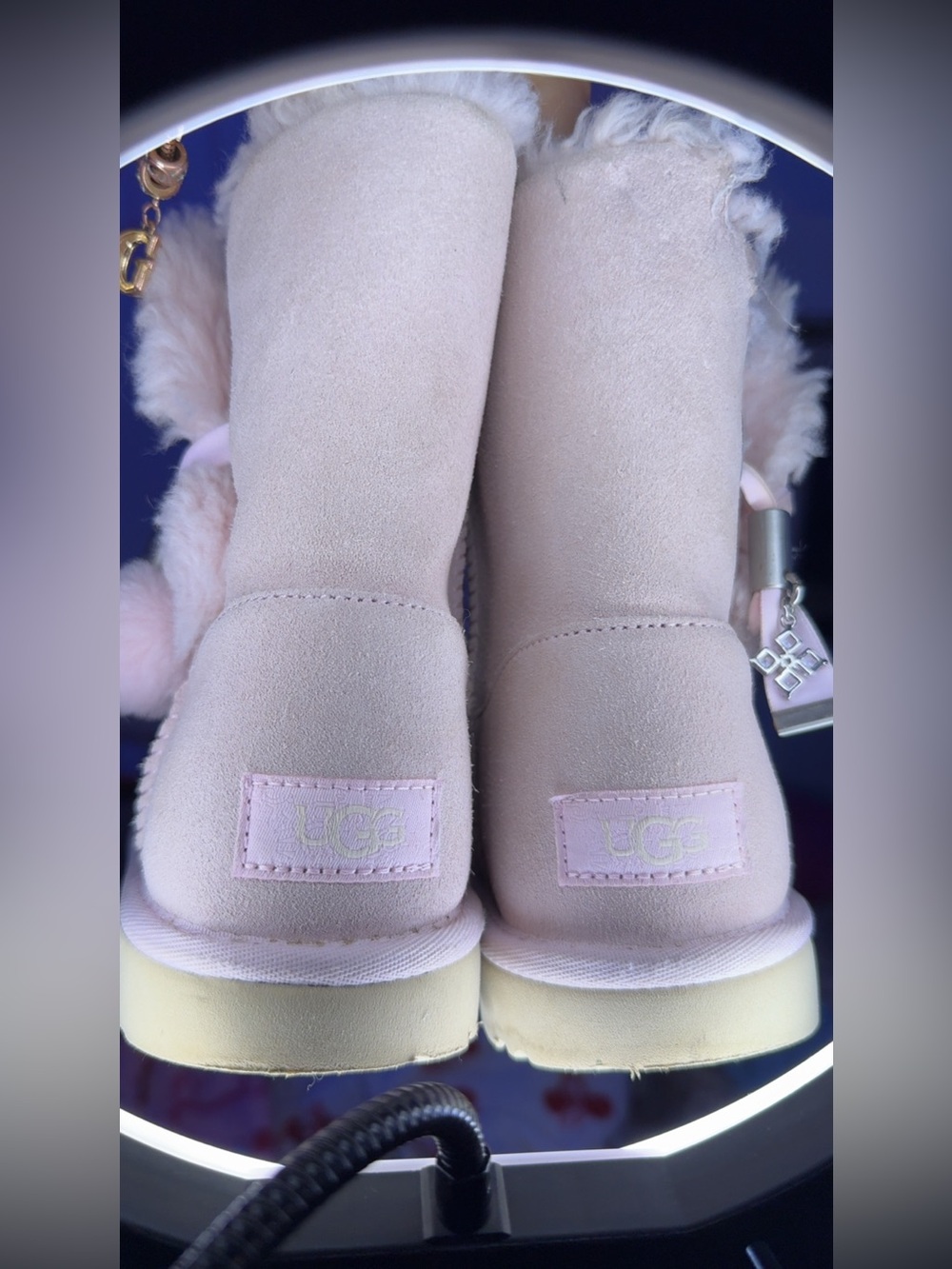 UGG Kids Light Pink Shearling-Trim Booties
